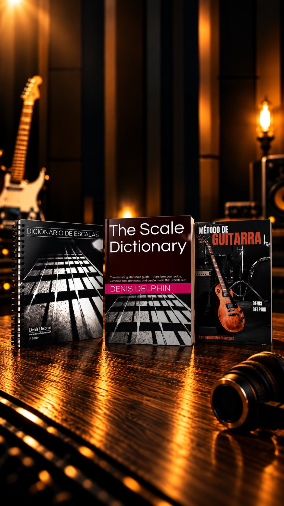 Livros de Denis Delphin: Dicionário de Escalas, The Scale Dictionary e Método de Guitarra